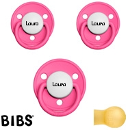 Bibs de LUX Schnuller mit Namen, Rund, Latex, Gr. 2, (Raspberry - HK), 3'er Pack